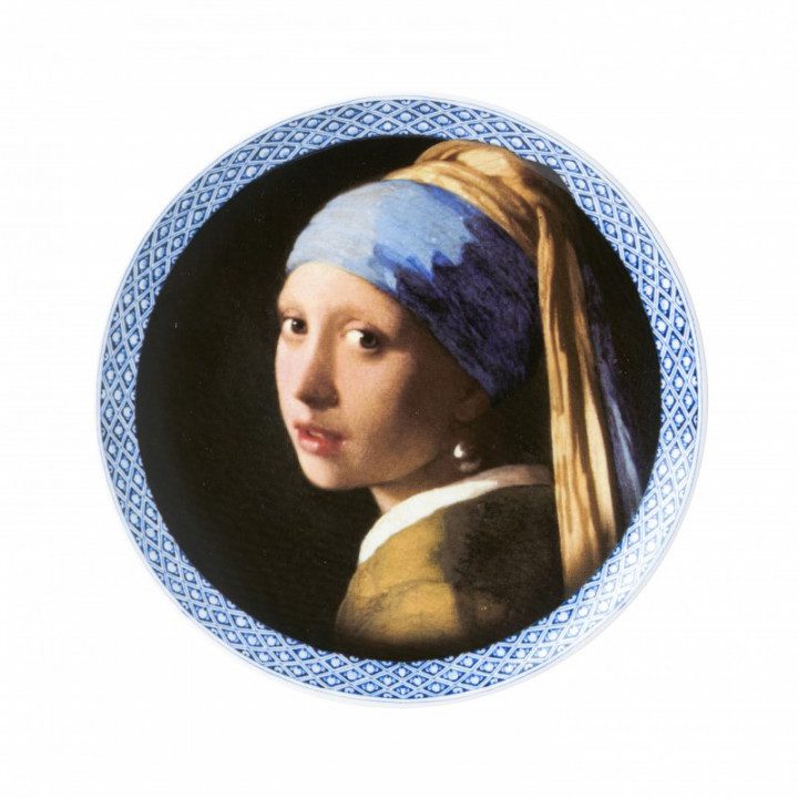 Heinen Delfts Blauw Wandbord Meisje Met De Parel - Porselein - Blauw - 20 x 20