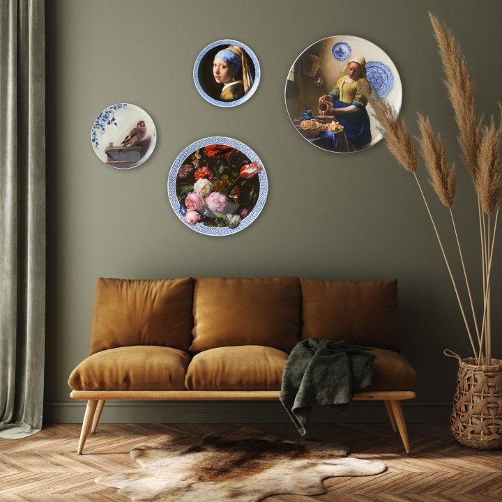 Heinen Delfts Blauw Wandbord Meisje Met De Parel - Porselein - Blauw - 20 x 20 - Afbeelding 2