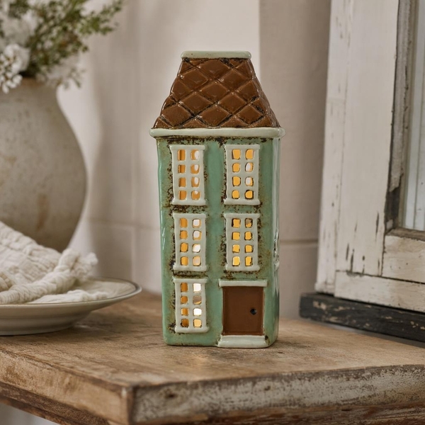Leuk keramieken huisje - sfeerlicht - groen 22 cm